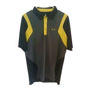 Oakley Polo Shirt Mens Large Gray Black Neon Yellow Athletic Golf Regular Fit